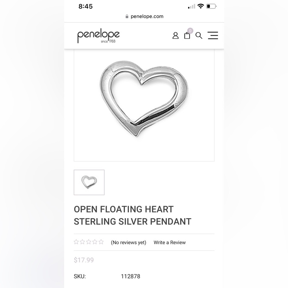Penelope’s- Sterling silver chain with sterling silver floating heart pendant